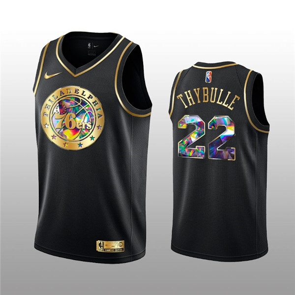 Men's Philadelphia 76ers #22 Matisse Thybulle 2021/22 Black Golden Edition 75th Anniversary Diamond Logo Stitched Basketball Jersey Men's Philadelphia 76ers #22 Matisse Thybulle 2021/22 Black Golden Edition 75th Anniversary Diamond Logo Stitched Basketball Jersey